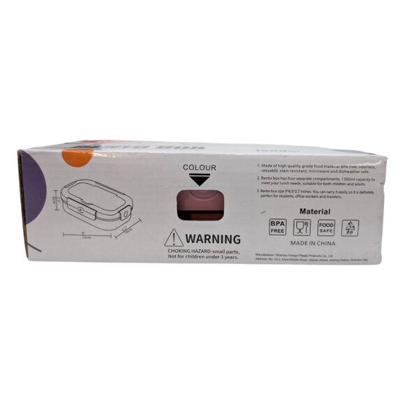 Bento Box Leak Proof Lunch Container Pink Green w/ Lid Fork Spoon 4 Compartment - Picture 10 of 15